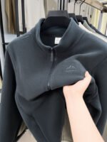 Thick Plush Fleece Zip-Up Jacket for Men, Stand Collar Casual Autumn/Winter Coat