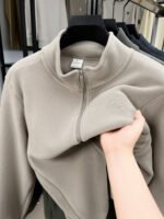 Thick Plush Fleece Zip-Up Jacket for Men, Stand Collar Casual Autumn/Winter Coat - Image 2