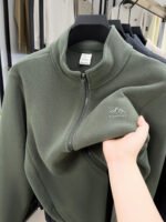 Thick Plush Fleece Zip-Up Jacket for Men, Stand Collar Casual Autumn/Winter Coat - Image 3